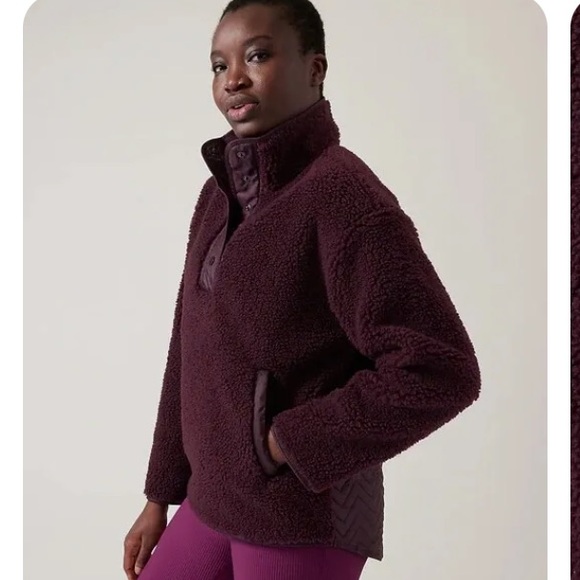 Athleta Tops - NWT Athleta Cozy Sherpa Snap Sweatshirt in Spiced Cabernet, sz XXS fits like XS
